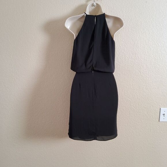 KRISA Faux Wrap Cutout Mini Halter Dress XS Black - Picture 3 of 8
